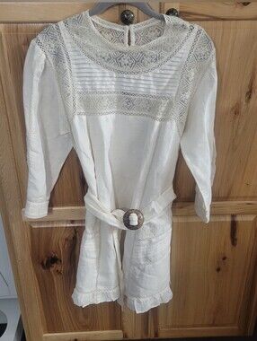 Free People Vintage Vicortian Style Lace/linen Tunic Mini Dress Sz M